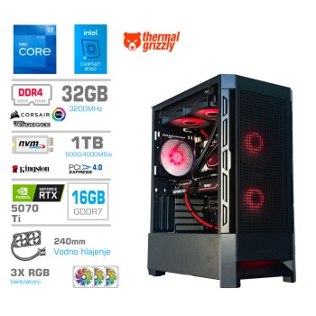 Računalnik MEGA MT S8 i7-12700K/RTX5070Ti/32GB/1TB-4.0/750W/Brez OS/črna RGB + Estetski napajalni kabli [Rdeča / Črna]