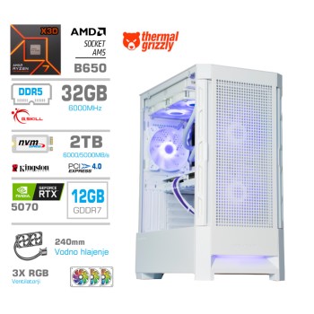 Računalnik MEGA MT S8 R7-7800X3D/RTX5070/32GB-DDR5/2TB-4.0/750W/Brez OS/bela RGB + Estetski napajalni kabli [Vijolična / Bela]