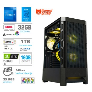 Računalnik MEGA MT S8 i7-12700K/RTX5060Ti-16GB/32GB/1TB-4.0/750W/Brez OS/črna RGB + Estetski napajalni kabli [Rumena / Črna]