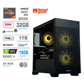 Računalnik MEGA MT S7X R7-5700X/RTX5060Ti-16GB/32GB/1TB-4.0/750W/Brez OS/črna RGB + Estetski napajalni kabli [Svetlo modra / Črna]