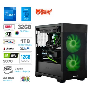 Računalnik MEGA MT S7X i7-12700K/RTX5070/32GB/1TB-4.0/750W/Brez OS/črna RGB + Estetski napajalni kabli [Zelena / Črna)