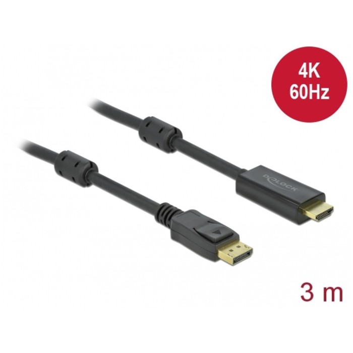 Kabel DisplayPort (m) => HDMI (m) 3,0m Delock 4K@60Hz - črn (85957)