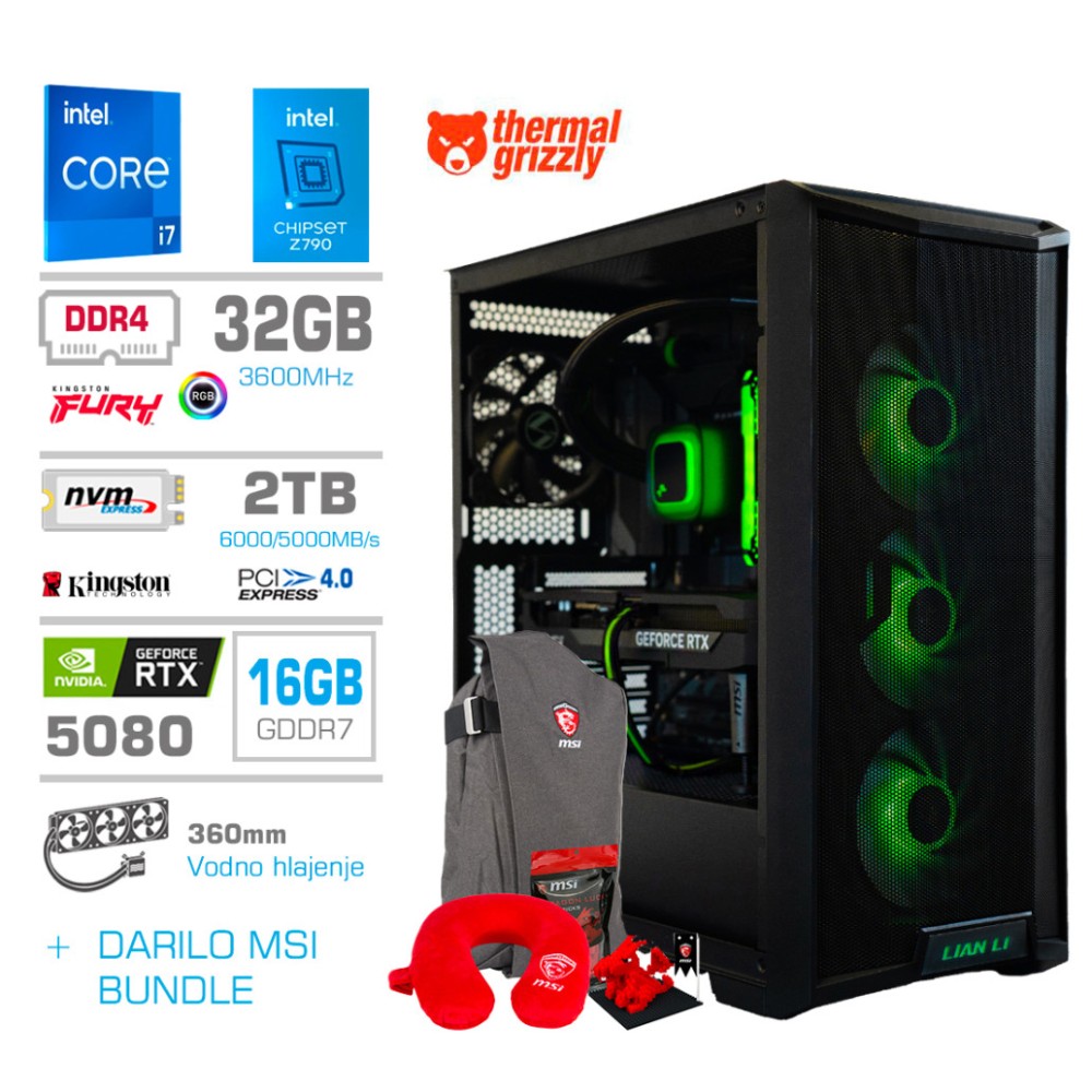 Računalnik MEGA TWR S10 i7-14700F/RTX5080/32GB/2TB-4.0/1000W/Brez OS/črna RGB + Estetski napajalni kabli [Zelena / Črna]