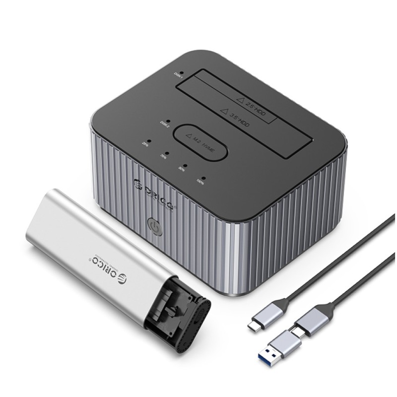 Čitalec diskov USB 3.2 Gen1 => SATA 3,5/2,5/M.2 NVME Docking Station za 2 diska z možnostjo dvosmernega kloniranja Orico siv (IT28E-C) Orico Čitalec diskov USB 3.2 Gen1 => SATA 3,5/2,5/M.2 NVME Docking Station za 2 diska z možnostjo dvosmernega kloniranja Orico siv (IT28E-C)