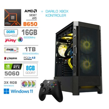 Računalnik MEGA MT S8 R5-7600/RTX5060/32GB-DDR5/1TB-4.0/750W/Win11Home/črna RGB + Estetski napajalni kabli [Rumena / Črna] * DARILO *