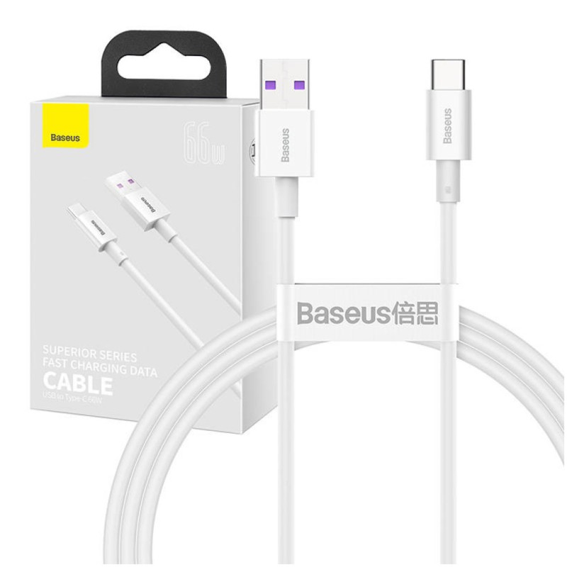 Kabel USB-C => USB-A 2.0 tekstil ovoj 1,00m 11V/6A 66W QC3 Superior Series Baseus bel (CATYS-02) Baseus Kabel USB-C => USB-A 2.0 tekstil ovoj 1,00m 11V/6A 66W QC3 Superior Series Baseus bel (CATYS-02)