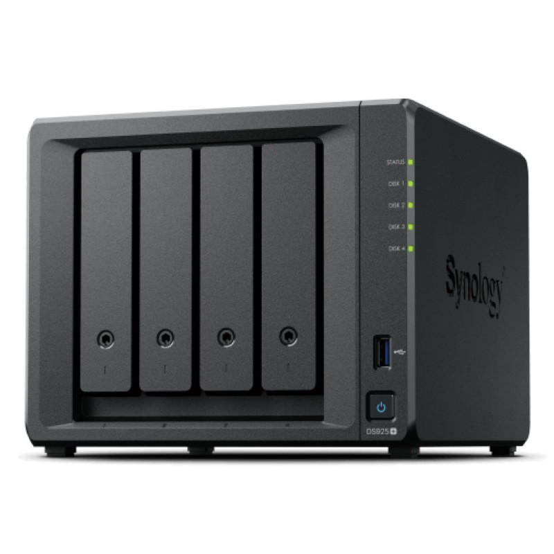 NAS ohišje Synology DS925+ 4x3.5 SATA HDD/SSD 2x M.2 NVMe AMD V1500B 4-core (8-thread) 2.2 GHz 4GB DDR4 ECC SODIMM 2x RJ-45 2.5GbE 2x USB 3.2 Gen1 1x USB-C expansion port