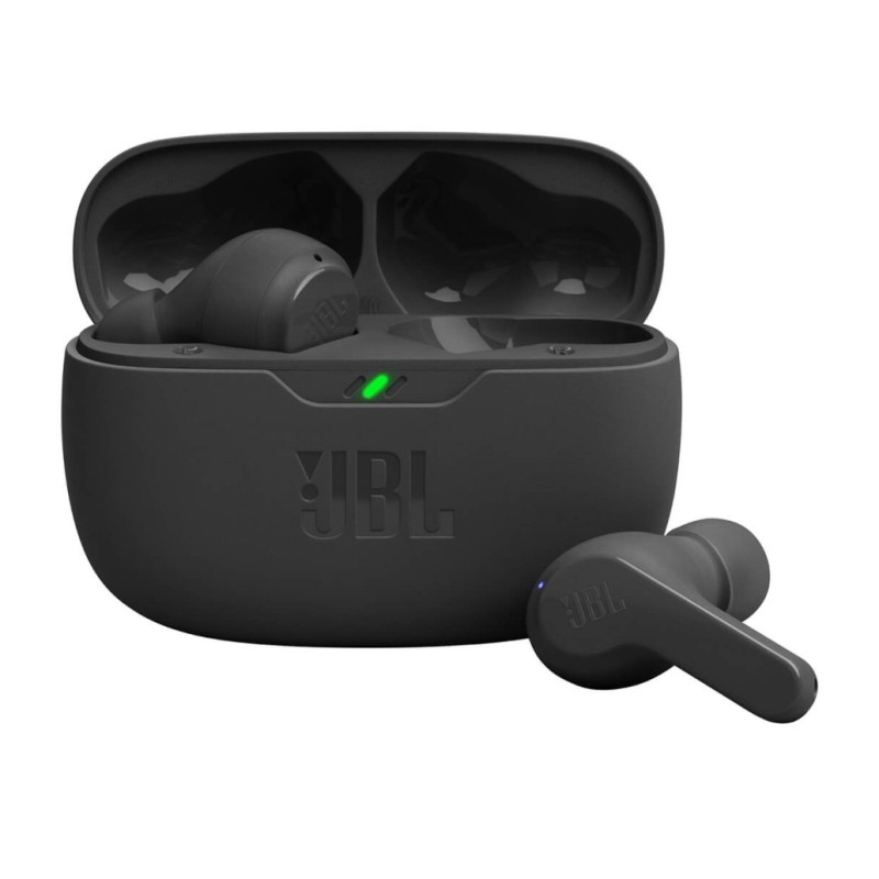 Slušalke brezžične JBL ušesne z mikrofonom BT Vibe Beam črne TWS (JBLVBEAMBLK)
