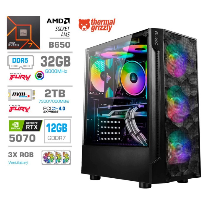 Računalnik MEGA TWR S7 R7-7700/RTX5070/32GB-DDR5/2TB-4.0/750W/Brez OS RGB Računalnik MEGA TWR S7 R7-7700/RTX5070/32GB-DDR5/2TB-4.0/750W/Brez OS RGB