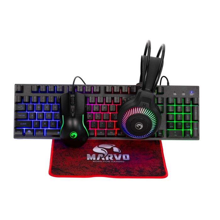 Gaming Tipkovnica Žična Marvo CM416 US/SLO | SLO gravura črna RGB ( miška, slušalke , podloga ) (CM416-EN)