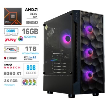 Računalnik MEGA TWR S7 R5-7600X/RX9060 XT/16GB-DDR5/1TB-4.0/750W/Brez OS RGB