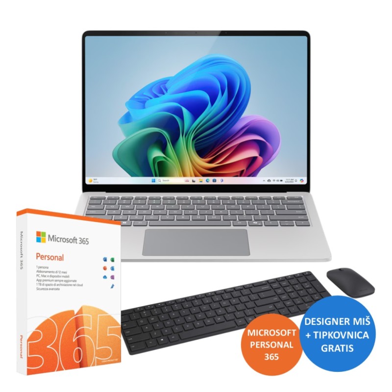 Prenosnik Microsoft 38,1 cm (15,0) Surface Copilot+PC 2496x1664 IPS na dotik 600nit 120Hz Snapdragon® X Elite/12GB/512GB/BL/Windows Hello/Copilot+/Qualcomm Adreno GPU/Win11Home (ZHH-00050-KPL) MICROSOFT Prenosnik Microsoft 38,1 cm (15,0) Surface Copilot+PC 2496x1664 IPS na dotik 600nit 120Hz Snapdragon® X Elite/12GB/512GB/BL/Windows Hello/Copilot+/Qualcomm Adreno GPU/Win11Home (ZHH-00050-KPL)