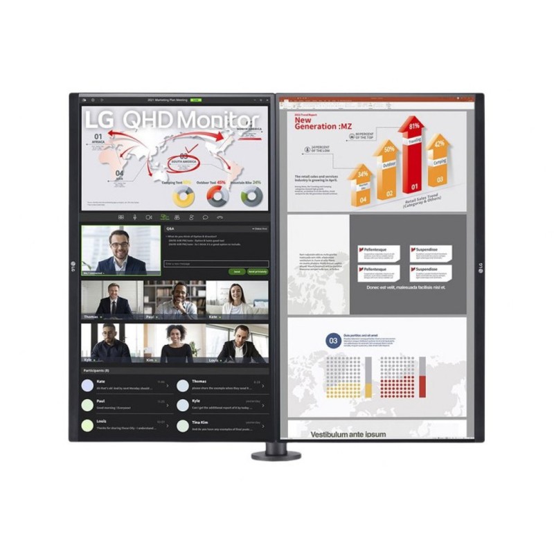 Monitor LG 68,6 cm (27,0) 27QP88DP-BS 2560x1440 Grafika 75Hz IPS 5ms HDMI DisplayPort USB-C 65W DP-Out 2xUSB3.2 Pivot  sRGB99% FreeSync HDR10 Ergo Dual LG Monitor LG 68,6 cm (27,0) 27QP88DP-BS 2560x1440 Grafika 75Hz IPS 5ms HDMI DisplayPort USB-C 65W DP-Out 2xUSB3.2 Pivot  sRGB99% FreeSync HDR10 Ergo Dual