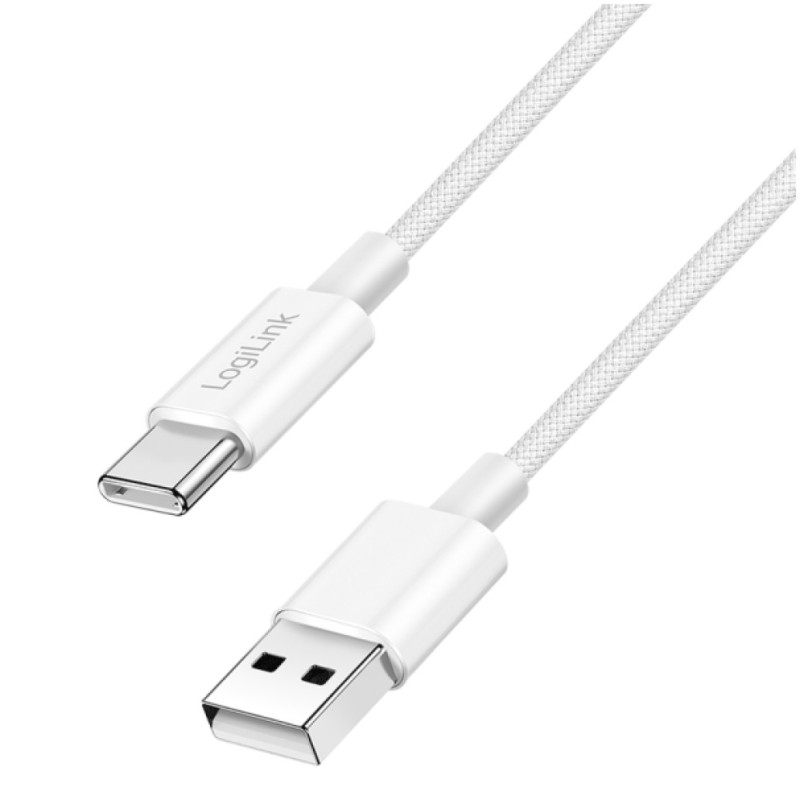 Kabel USB-C (m) => USB-A (m) 2.0 najlon ovoj 1,5m 60W 3A/20V 480Mbps PD3 bel (CU0322) LOGILINK Kabel USB-C (m) => USB-A (m) 2.0 najlon ovoj 1,5m 60W 3A/20V 480Mbps PD3 bel (CU0322)