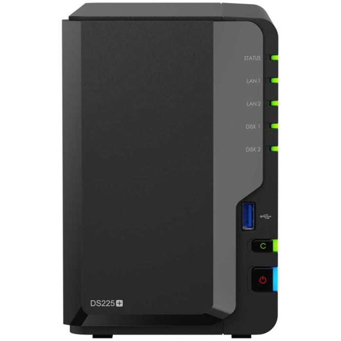 NAS ohišje Synology DS225+ 2x3.5'' SATA HDD/SSD Intel Celeron J4125 4-core (4-thread) 2.0 GHz 2GB DDR4 non-ECC 1xRJ-45 1GbE 1xRJ-45 2.5 GbE 2xUSB 3.2 Gen1