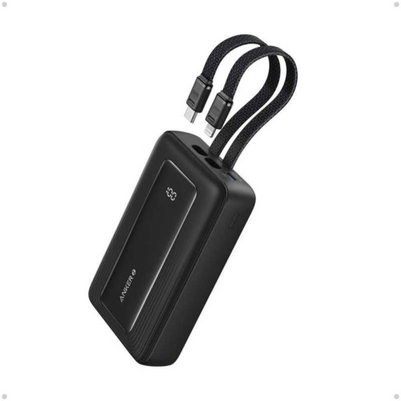 Prenosna baterija Anker Zolo Powerbank 10.000mAh 30W z vgrajenima kabloma USB-C + Lightning, črna (A1680G11) ANKER Prenosna baterija Anker Zolo Powerbank 10.000mAh 30W z vgrajenima kabloma USB-C + Lightning, črna (A1680G11)