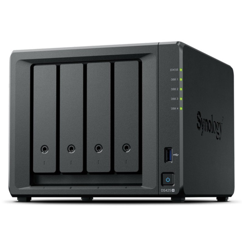 NAS ohišje Synology DS425+ 4x 3,5SATA HDD 2x M.2 NVMe Intel Celeron J4125 4-core (4-thread) 2.0 GHz 2GB DDR4 non-ECC 1x RJ-45 1GbE 1x RJ-45 2.5 GbE 2x USB 3.2 Gen1