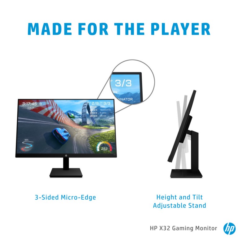 Monitor HP 80 cm (31,5) X32 2560x1440 Gaming 165Hz IPS 1ms HDMI DisplayPort HAS 3H sRGB99% FreeSync HDR400 HP Monitor HP 80 cm (31,5) X32 2560x1440 Gaming 165Hz IPS 1ms HDMI DisplayPort HAS 3H sRGB99% FreeSync HDR400