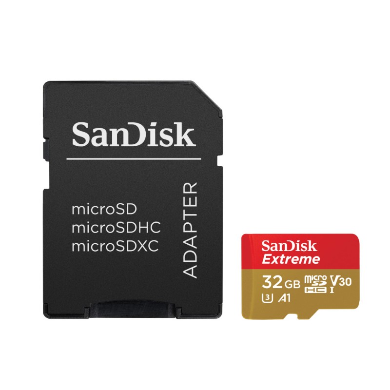 Spominska kartica SDXC-Micro 32GB Sandisk Etreme 100MB/s U3 V30 UHS-I (SDSQXAF-032G-GN6AA) +adapter SANDISK Spominska kartica SDXC-Micro 32GB Sandisk Etreme 100MB/s U3 V30 UHS-I (SDSQXAF-032G-GN6AA) +adapter