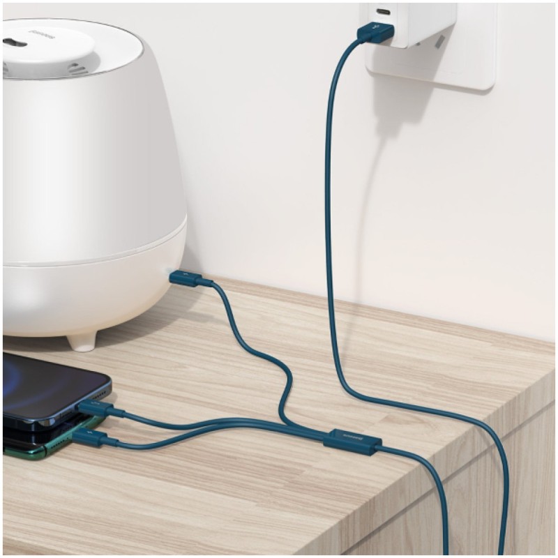 Kabel USB A => B micro / USB-C / Lightning 3.5A 1.2m Baseus 3v1 - moder (CAMLTYS-03) Baseus Kabel USB A => B micro / USB-C / Lightning 3.5A 1.2m Baseus 3v1 - moder (CAMLTYS-03)