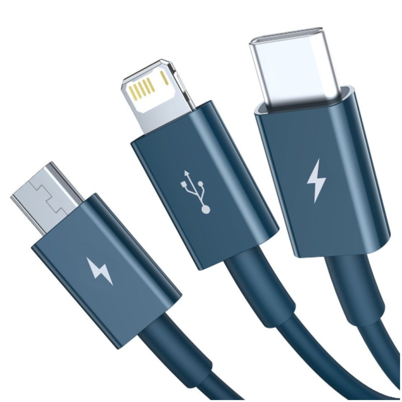Kabel USB A => B micro / USB-C / Lightning 3.5A 1.2m Baseus 3v1 - moder (CAMLTYS-03) Baseus Kabel USB A => B micro / USB-C / Lightning 3.5A 1.2m Baseus 3v1 - moder (CAMLTYS-03)