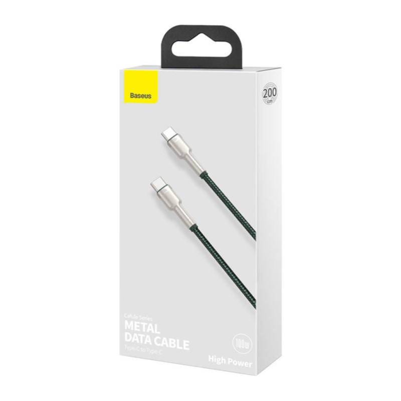 Kabel USB-C => USB-C tekstil ovoj 2,00m 20V/5A 100W Baseus Cafule Metal zelen (CATJK-D06) Baseus Kabel USB-C => USB-C tekstil ovoj 2,00m 20V/5A 100W Baseus Cafule Metal zelen (CATJK-D06)