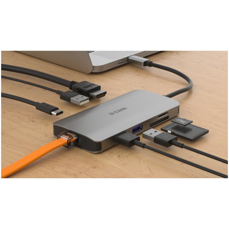 Priklopna postaja USB-C => D-LINK USB-C 8 v 1 HUB HDMI 4K USB 3.0 100W microSD/SD D-link Priklopna postaja USB-C => D-LINK USB-C 8 v 1 HUB HDMI 4K USB 3.0 100W microSD/SD