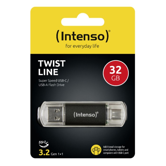 Spominski ključek 32GB USB 3.2/USB-C Intenso Twist Line 70MB/s plastičen s pokrovčkom črn (3539480) Spominski ključek 32GB USB 3.2/USB-C Intenso Twist Line 70MB/s plastičen s pokrovčkom črn (3539480)