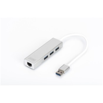 HUB USB 3.0 3portni Digitus z 100/1000 Ethernet mrežnim priključkom HUB USB 3.0 3portni Digitus z 100/1000 Ethernet mrežnim priključkom