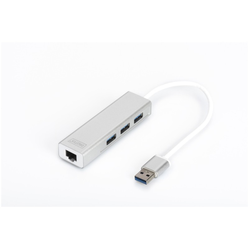 HUB USB 3.0 3portni Digitus z 100/1000 Ethernet mrežnim priključkom Digitus HUB USB 3.0 3portni Digitus z 100/1000 Ethernet mrežnim priključkom