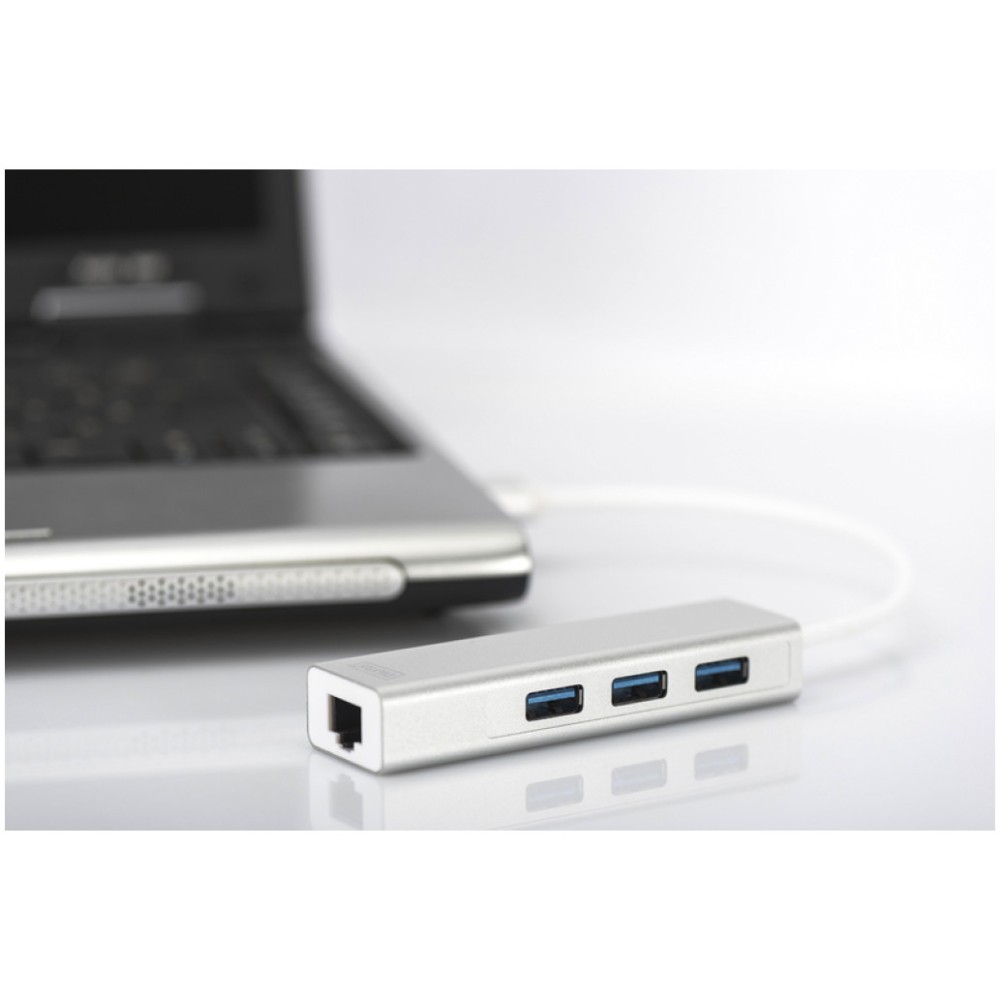 HUB USB 3.0 3portni Digitus z 100/1000 Ethernet mrežnim priključkom Digitus HUB USB 3.0 3portni Digitus z 100/1000 Ethernet mrežnim priključkom