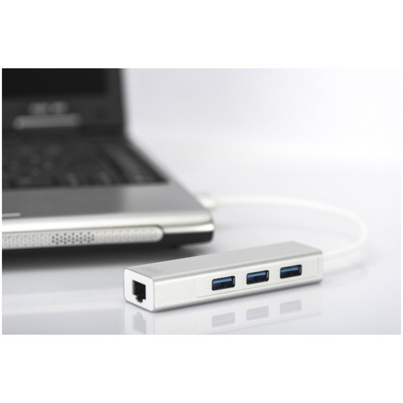 HUB USB 3.0 3portni Digitus z 100/1000 Ethernet mrežnim priključkom Digitus HUB USB 3.0 3portni Digitus z 100/1000 Ethernet mrežnim priključkom