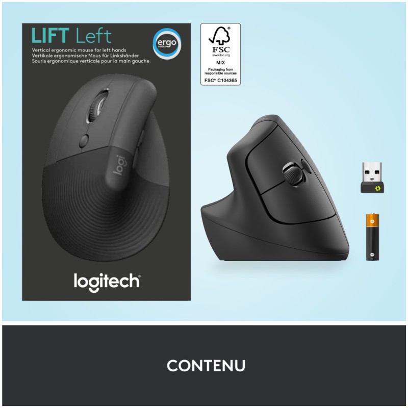 Miš brezžična + Bluetooth Logitech Lift Vertical za levičarje 4000DPI ergonomična grafitna (910-006474) LOGITECH Miš brezžična + Bluetooth Logitech Lift Vertical za levičarje 4000DPI ergonomična grafitna (910-006474)