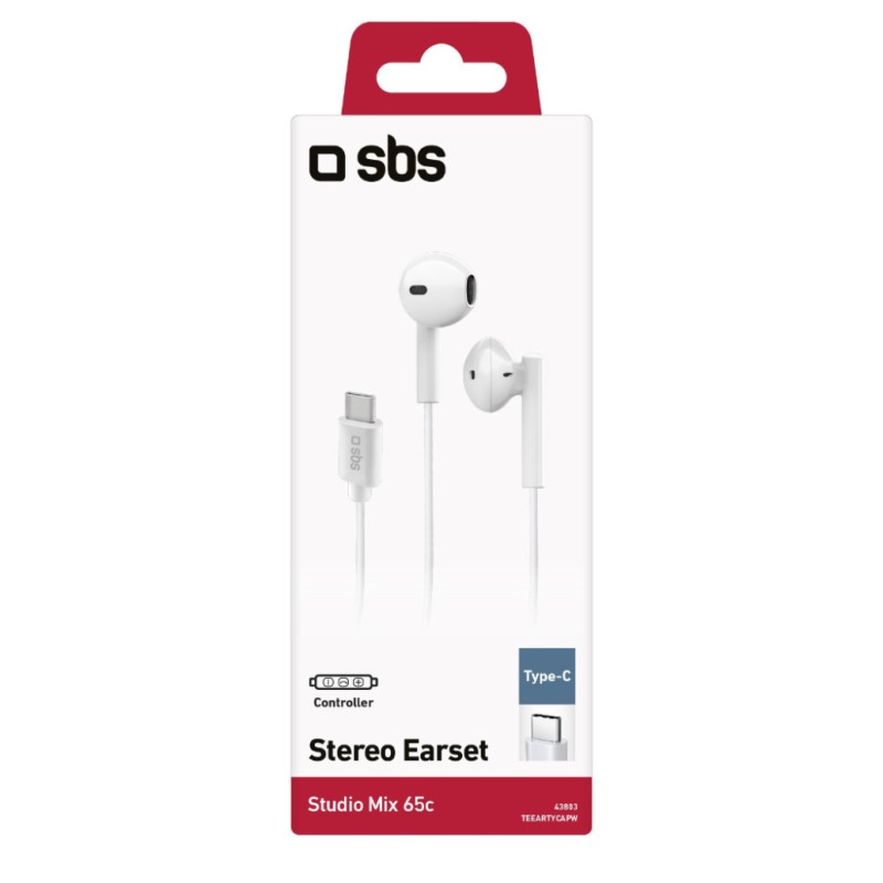Slušalke žične ušesne USB-C stereo SBS z mikrofonom bele (TEEARTYCAPW) SBS Slušalke žične ušesne USB-C stereo SBS z mikrofonom bele (TEEARTYCAPW)