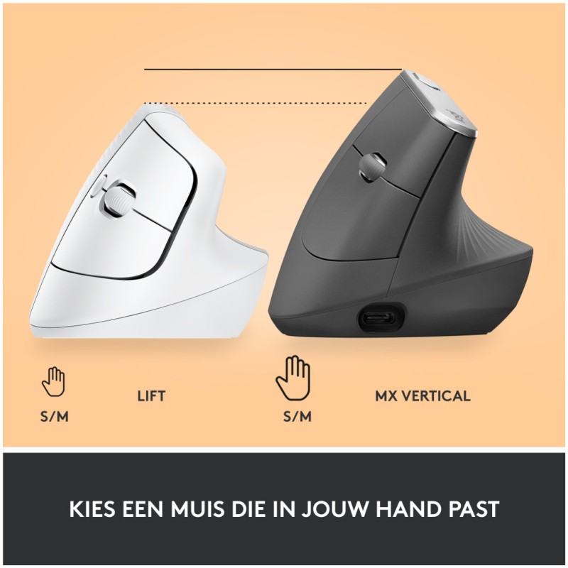 Miš brezžična + Bluetooth Logitech Lift Vertical za desničarje 4000DPI ergonomična bela (910-006475) LOGITECH Miš brezžična + Bluetooth Logitech Lift Vertical za desničarje 4000DPI ergonomična bela (910-006475)