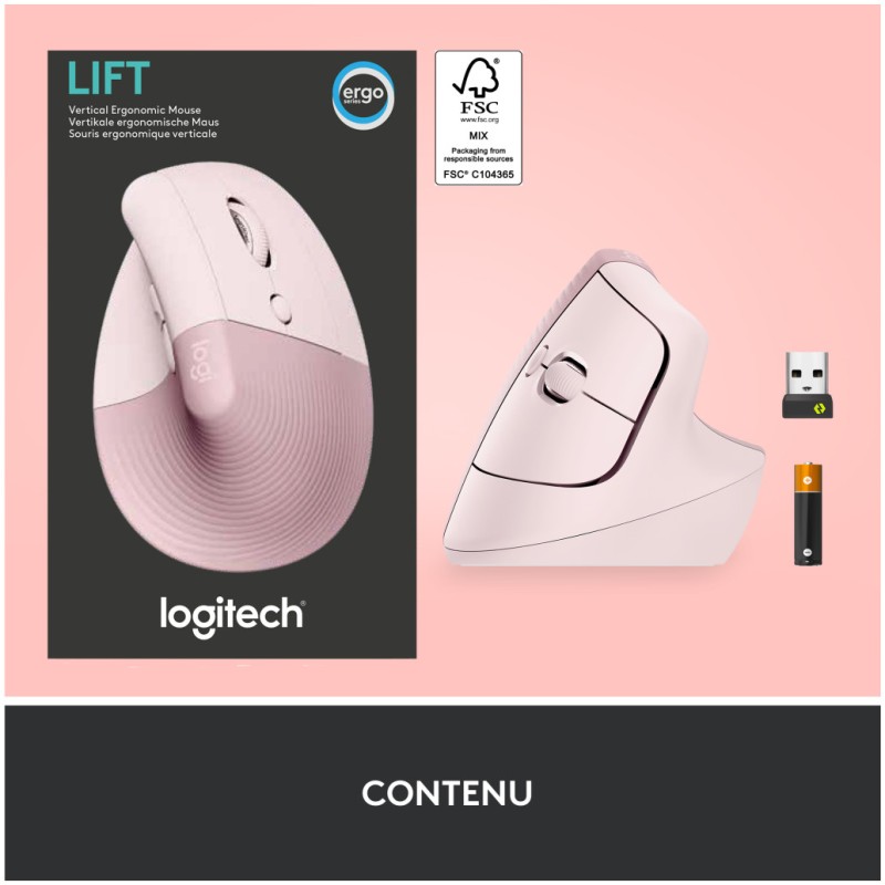 Miš brezžična + Bluetooth Logitech Lift Vertical za desničarje 4000DPI ergonomična roza (910-006478) LOGITECH Miš brezžična + Bluetooth Logitech Lift Vertical za desničarje 4000DPI ergonomična roza (910-006478)