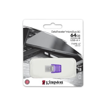 Spominski ključek 64GB USB 3.2/microUSB Kingston DT microDuo3G3 200MB/s plastičen microduo s pokrovčkom moder (DTDUO3CG3/64GB)