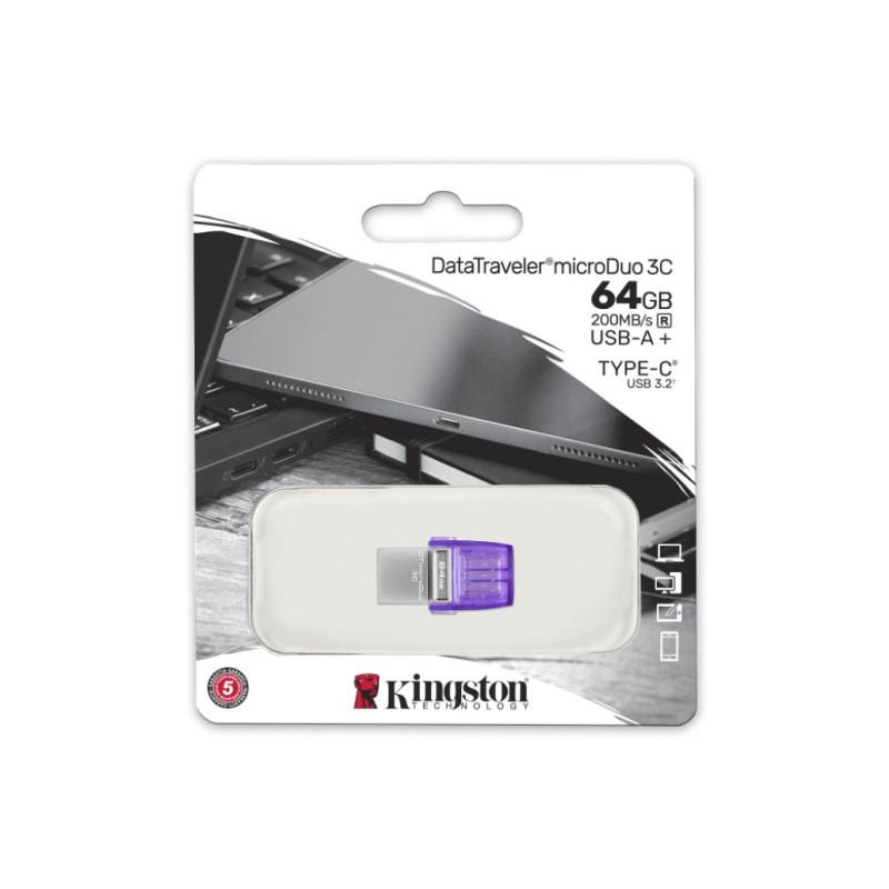 Spominski ključek 64GB USB 3.2/microUSB Kingston DT microDuo3G3 200MB/s plastičen microduo s pokrovčkom moder (DTDUO3CG3/64GB) KINGSTON Spominski ključek 64GB USB 3.2/microUSB Kingston DT microDuo3G3 200MB/s plastičen microduo s pokrovčkom moder (DTDUO3CG3/64GB)
