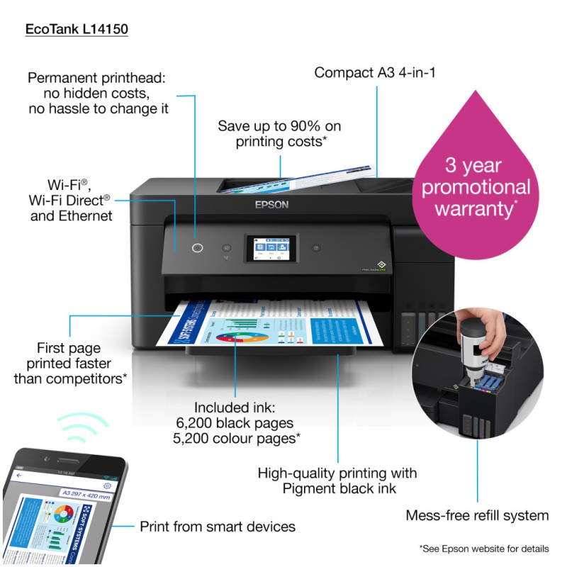 Tiskalnik Brizgalni Barvni Multifunkcijski Epson EcoTank ITS L14150 A3+/tiskanje/skeniranje/kopiranje/Duplex/LAN/Wifi Epson Tiskalnik Brizgalni Barvni Multifunkcijski Epson EcoTank ITS L14150 A3+/tiskanje/skeniranje/kopiranje/Duplex/LAN/Wifi