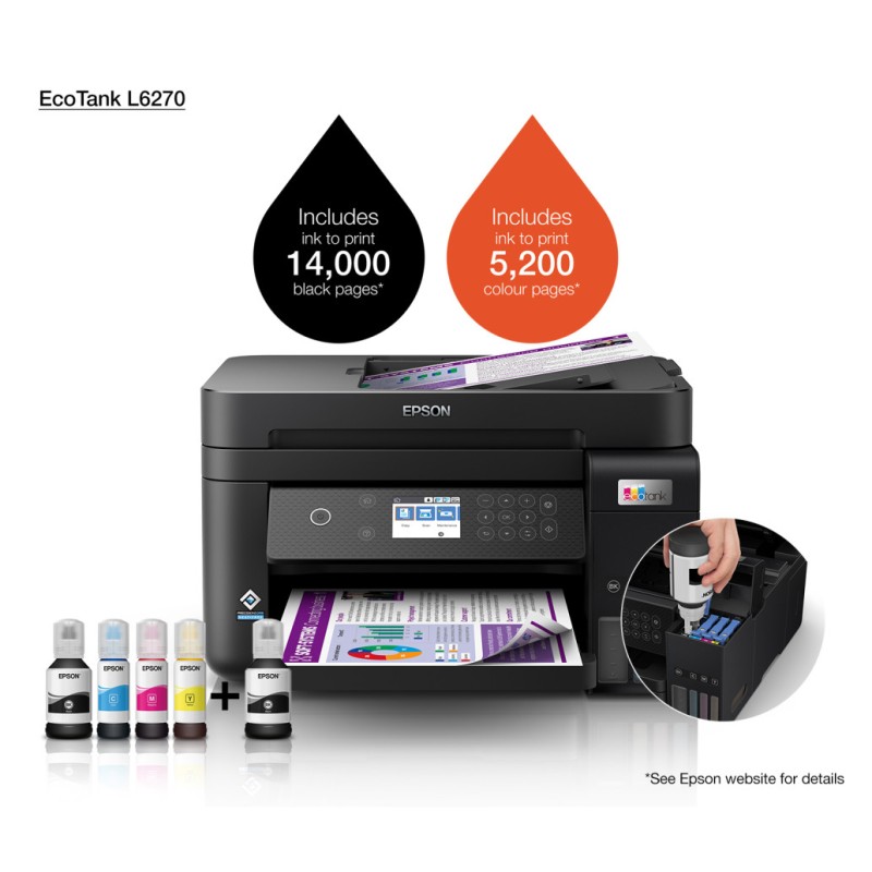 Tiskalnik Brizgalni Barvni Multifunkcijski Epson EcoTank ITS L6270 A4/tiskanje/skeniranje/kopiranje/duplex/LAN/Wi-Fi (C11CJ61403) Epson Tiskalnik Brizgalni Barvni Multifunkcijski Epson EcoTank ITS L6270 A4/tiskanje/skeniranje/kopiranje/duplex/LAN/Wi-Fi (C11CJ61403)