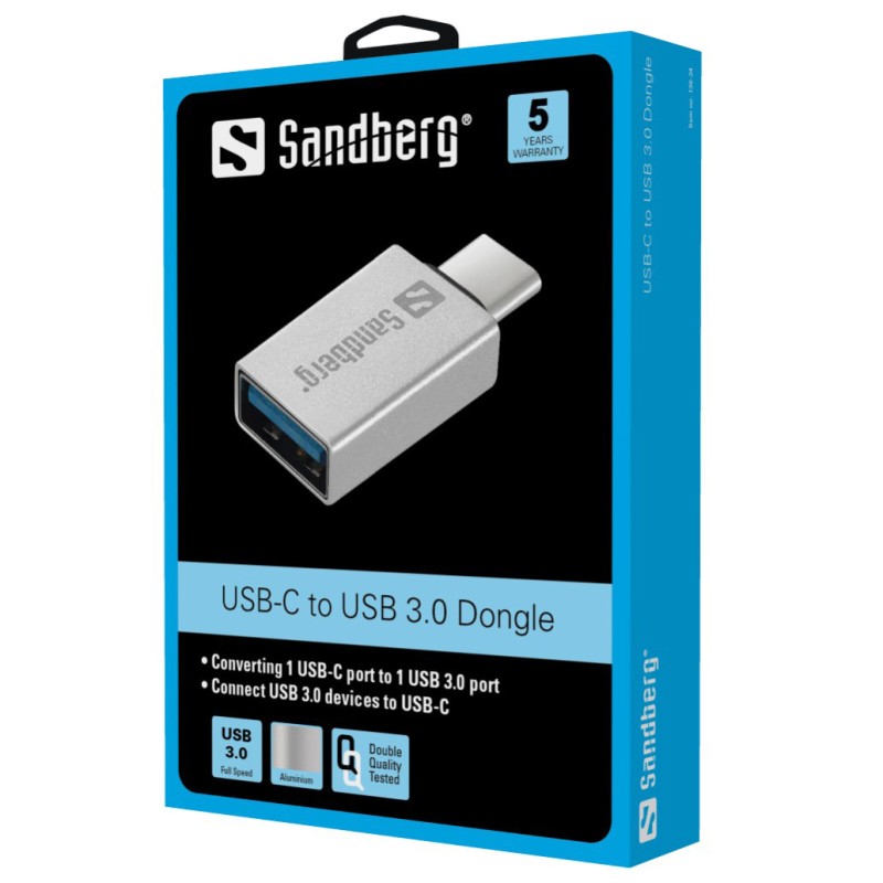 Adapter USB-A => USB-C (ž) USB 3.2 Gen1 Sandberg srebrn (136-24) SANDBERG Adapter USB-A => USB-C (ž) USB 3.2 Gen1 Sandberg srebrn (136-24)