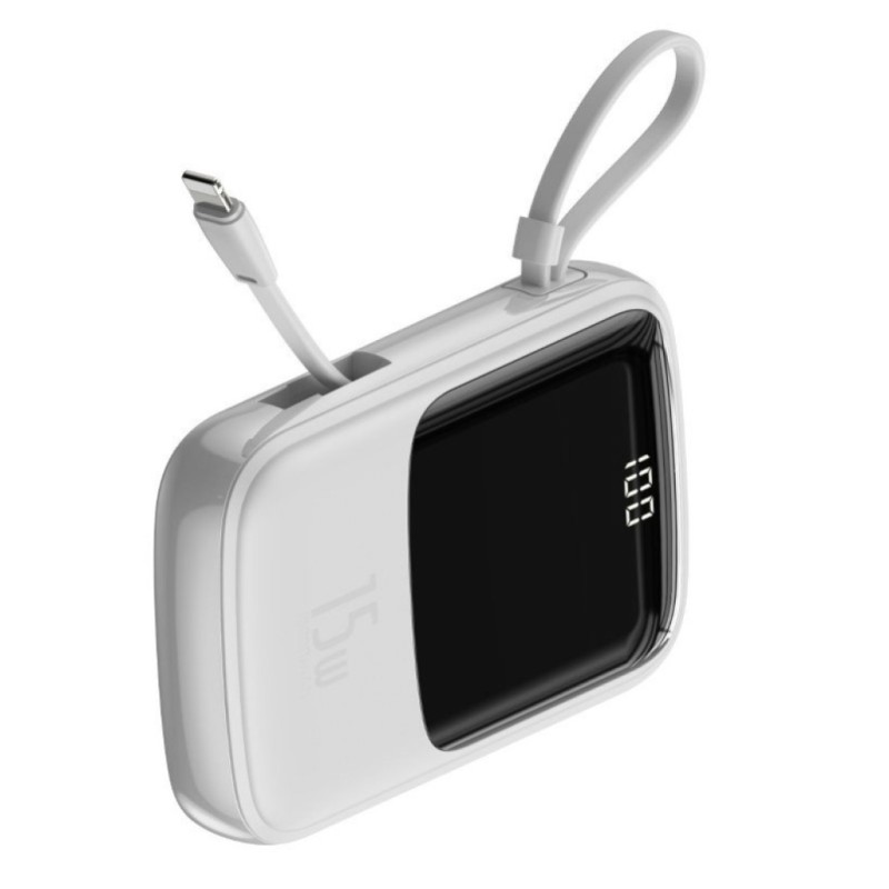 Prenosna baterija Baseus Qpow z Lightning kablom 10.000 mAh 15W 2x USB-A 1x USB-C - bela Baseus Prenosna baterija Baseus Qpow z Lightning kablom 10.000 mAh 15W 2x USB-A 1x USB-C - bela