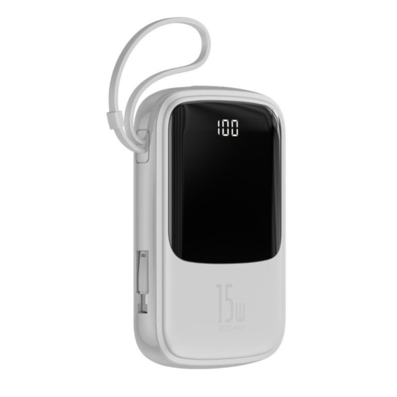 Prenosna baterija Baseus Qpow z Lightning kablom 10.000 mAh 15W 2x USB-A 1x USB-C - bela Baseus Prenosna baterija Baseus Qpow z Lightning kablom 10.000 mAh 15W 2x USB-A 1x USB-C - bela