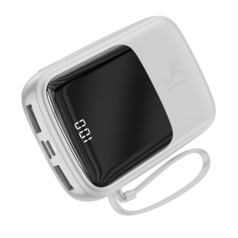 Prenosna baterija Baseus Qpow z Lightning kablom 10.000 mAh 15W 2x USB-A 1x USB-C - bela Baseus Prenosna baterija Baseus Qpow z Lightning kablom 10.000 mAh 15W 2x USB-A 1x USB-C - bela