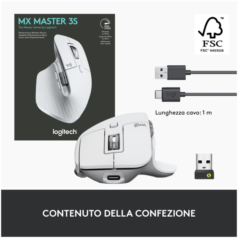 Miš brezžična + Bluetooth Logitech MX Master 3S Performance 8000DPI Unifying siva (910-006560) LOGITECH Miš brezžična + Bluetooth Logitech MX Master 3S Performance 8000DPI Unifying siva (910-006560)