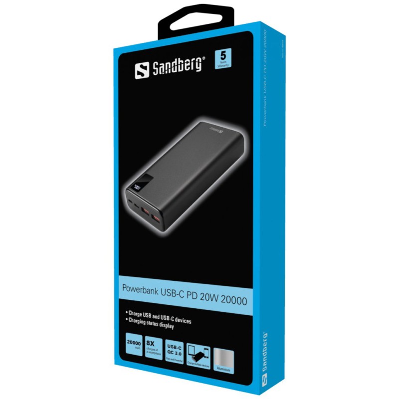 Prenosna baterija Sandberg USB-C PD PowerDelivery 20W 20000mAh SANDBERG Prenosna baterija Sandberg USB-C PD PowerDelivery 20W 20000mAh