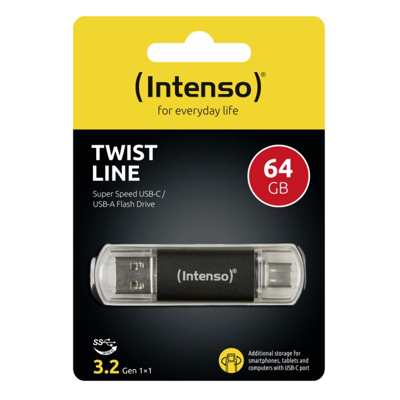 Spominski ključek 32GB USB 3.2/USB-C Intenso Twist Line 70MB/s - plastičen/s pokrovčkom/črn (3539490) INTENSO Spominski ključek 32GB USB 3.2/USB-C Intenso Twist Line 70MB/s - plastičen/s pokrovčkom/črn (3539490)