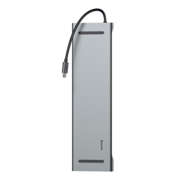 Priklopna postaja USB-C => 3x USB 3.0 tip A USB-C PD 60W 2x HDMI VGA microSD/SD/MMC RJ45 AUX Baseus Enjoyment Series srebrn (CATSX-G0G)