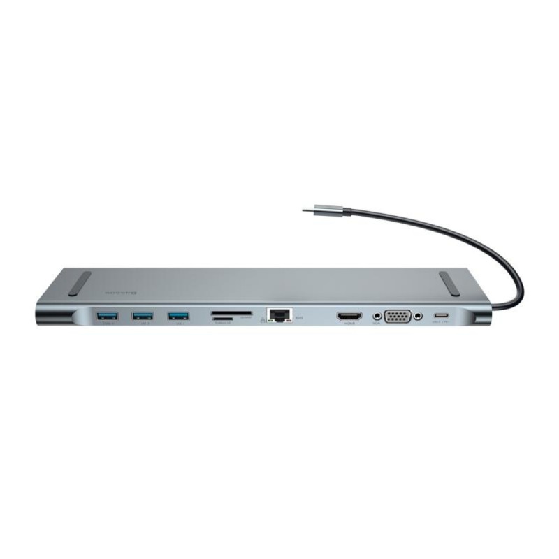 Priklopna postaja USB-C => 3x USB 3.0 tip A USB-C PD 60W 2x HDMI VGA microSD/SD/MMC RJ45 AUX Baseus Enjoyment Series srebrn (CATSX-G0G) Baseus Priklopna postaja USB-C => 3x USB 3.0 tip A USB-C PD 60W 2x HDMI VGA microSD/SD/MMC RJ45 AUX Baseus Enjoyment Series srebrn (CATSX-G0G)