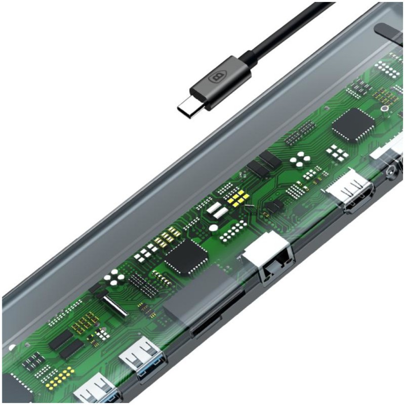 Priklopna postaja USB-C => 3x USB 3.0 tip A USB-C PD 60W 2x HDMI VGA microSD/SD/MMC RJ45 AUX Baseus Enjoyment Series srebrn (CATSX-G0G) Baseus Priklopna postaja USB-C => 3x USB 3.0 tip A USB-C PD 60W 2x HDMI VGA microSD/SD/MMC RJ45 AUX Baseus Enjoyment Series srebrn (CATSX-G0G)